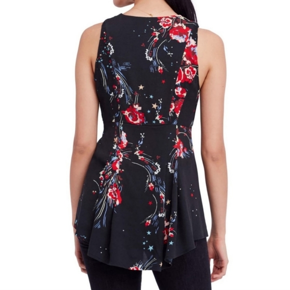 ⭐️ Free People Back to the Basics Boho Floral Star Wrap Tunic Black Top - Picture 9 of 13